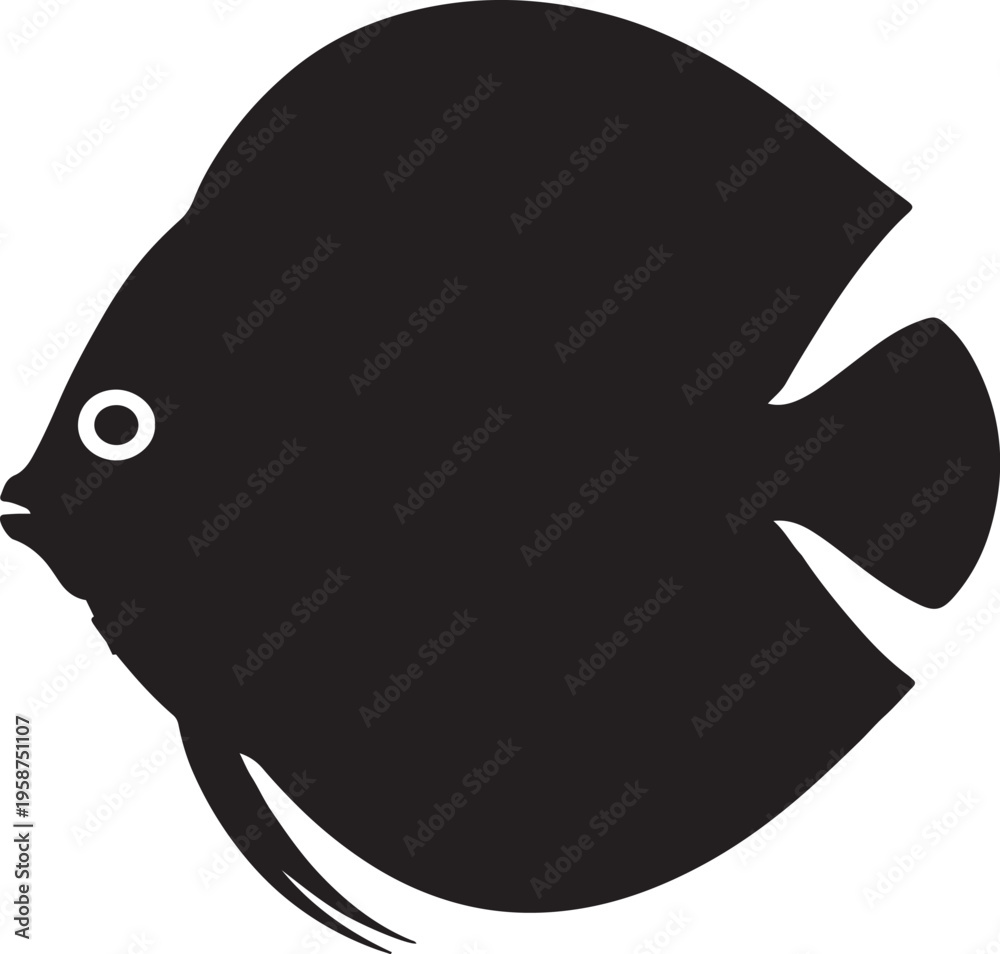 Fototapeta premium Black silhouette of a discus fish facing left aquatic vector illustration EPS PNG file