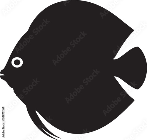 Black silhouette of a discus fish facing left aquatic vector illustration EPS PNG file