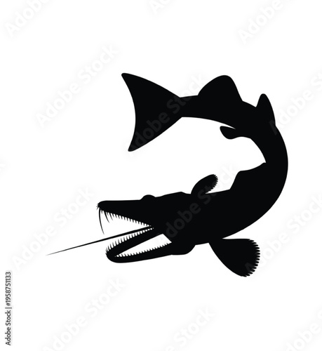 Black silhouette of a deep sea viperfish with long teeth vector illustration EPS PNG file