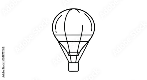 Hot air balloon, vector illustration, black line art, travel icon