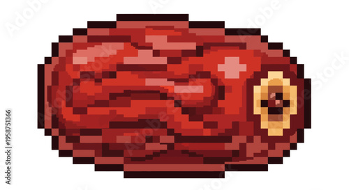 Pixel Art Red Gemstone With Golden Setting.