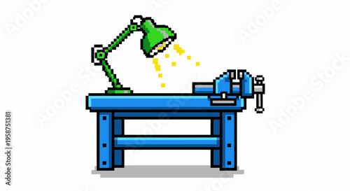 Pixel Art Workbench With Vise and Lamp.