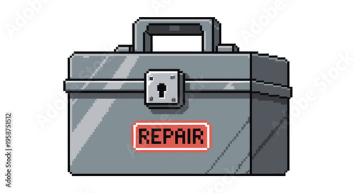 Retro Pixel Art Toolbox with Repair Label and Lock.