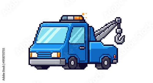 Pixel Art Blue Tow Truck Illustration.