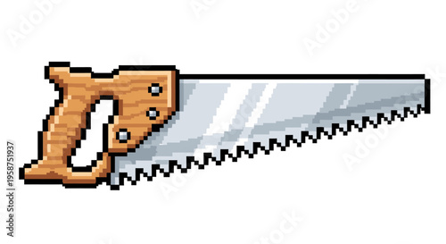 Pixel Art Hand Saw Tool Illustration.