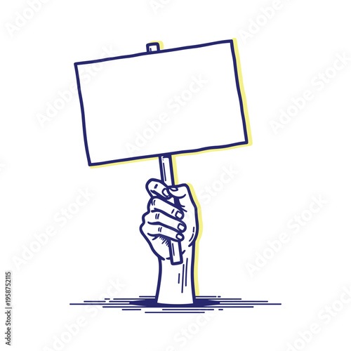 A hand holding a blank sign for protest or demonstration