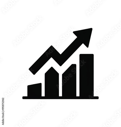 Black silhouette of bar chart with rising arrow indicating growth vector illustration EPS PNG file