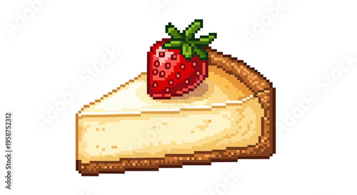 Pixel Art Slice of Strawberry Cheesecake Dessert.