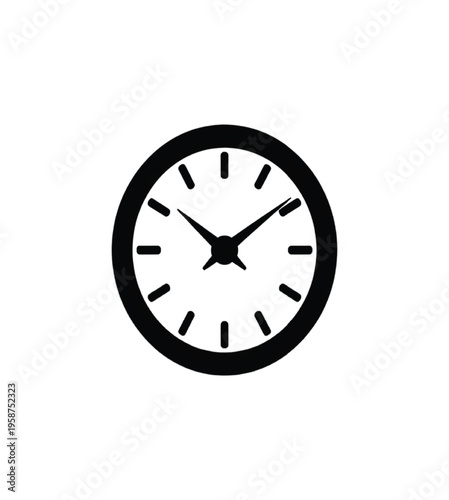 Black and white minimalist analog clock face with hour and minute hands vector illustration EPS PNG file