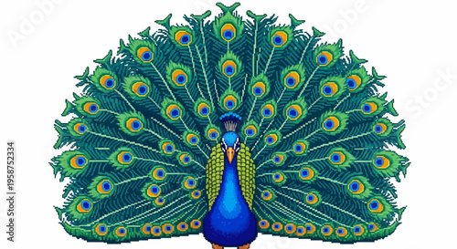 Magnificent Peacock Displaying Its Vibrant Plumage.