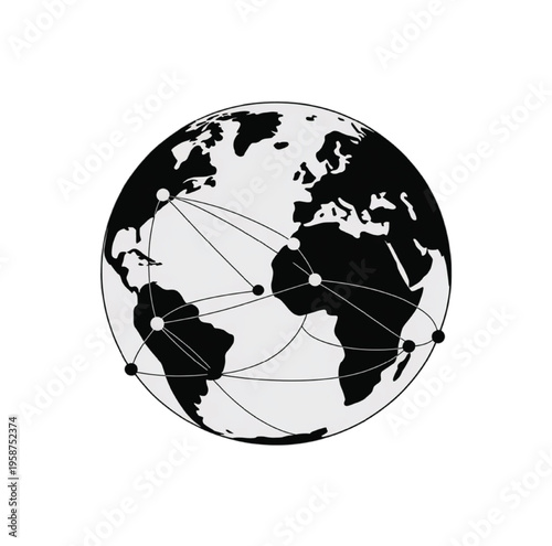 Black and white globe with network connections vector illustration EPS PNG file