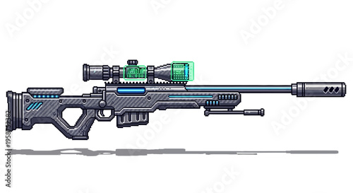 Futuristic Sniper Rifle with Scope and Silencer.
