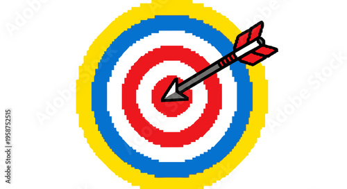 Target with arrow hitting the bullseye in the center.