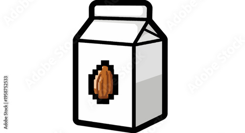 Almond Milk Carton Icon with Nut Illustration.