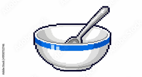 Pixel Art Bowl with Spoon and Cereal.