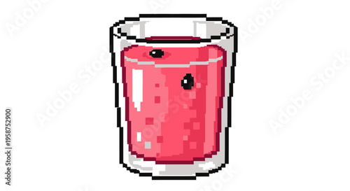 Pixel Art Glass of Refreshing Pink Drink.