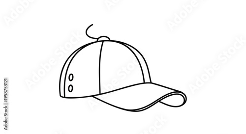 Baseball Cap, Sports Hat, Vector Illustration, Black Outline