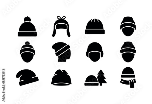 Collection of winter hat icons and styles for cold weather protection