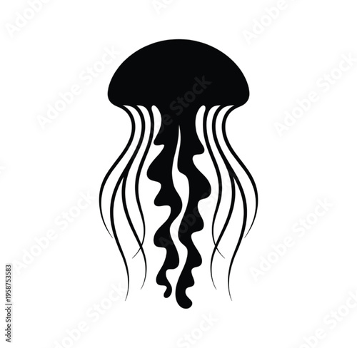 Black and white minimalist jellyfish silhouette vector illustration EPS PNG file