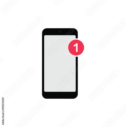 Black smartphone with red notification bubble showing number one vector illustration EPS PNG file