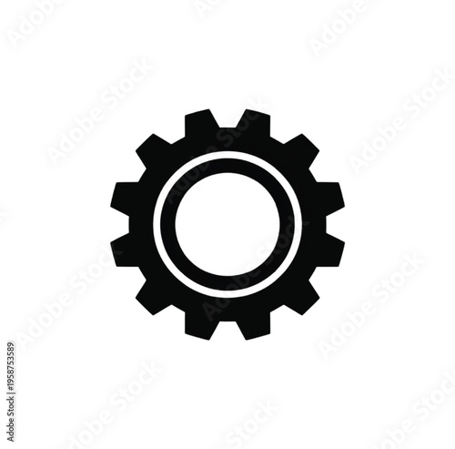 Black and white gear with teeth and hole center wheel vector illustration EPS PNG file