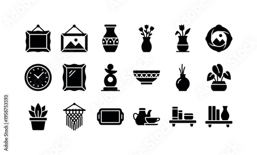 Collection of modern home decor icons for interior design and lifestyle