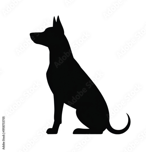 Black silhouette of a sitting dog with pointed ears vector illustration EPS PNG file