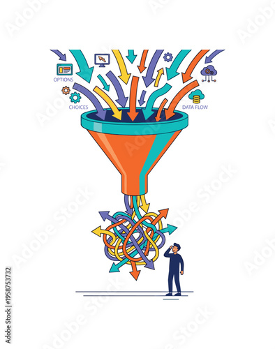 Understanding data flow through a funnel with various directional arrows