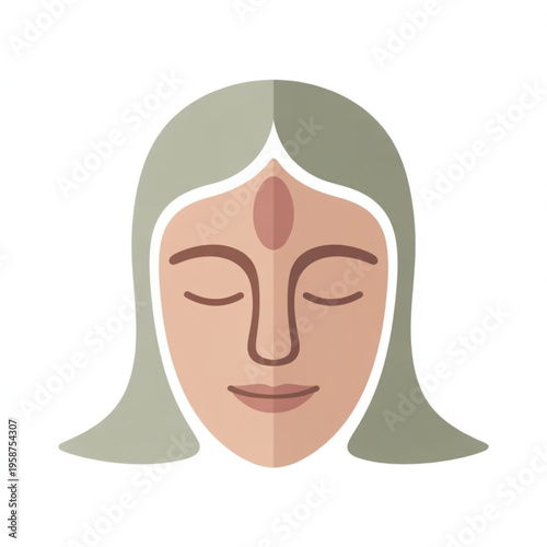 Stylized flat design illustration of a calm woman's face with a traditional bindi and closed eyes