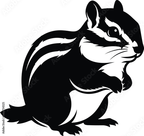 Black and white illustration of a chipmunk