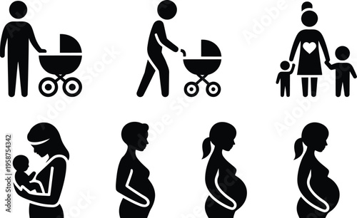 Illustrations depicting various family and pregnancy scenarios in icons