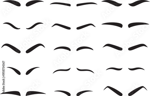 Eyebrow Variety: A curated collection of diverse eyebrow shapes and styles, showcasing the unique form of facial expressions.