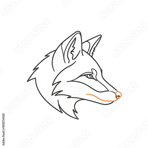Detailed minimalist outline illustration of a cunning fox head profile, capturing its wild essence in a clean, elegant line art style