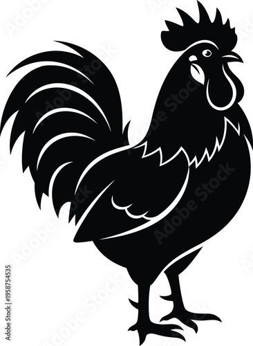 A black silhouette of a rooster with white outline