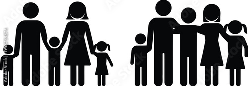 Two contrasting family structures depicted with simple icons
