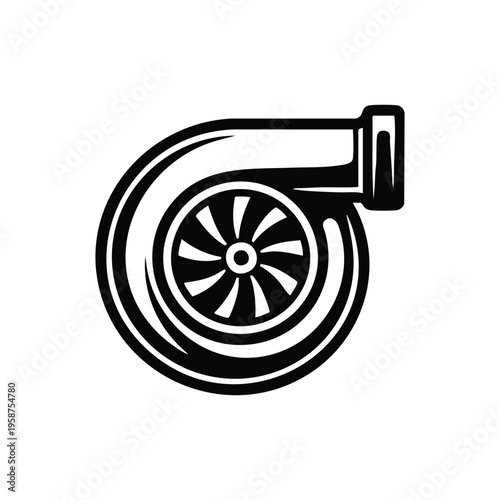 Turbocharger icon black and white vector illustration for car service and auto maintenance design