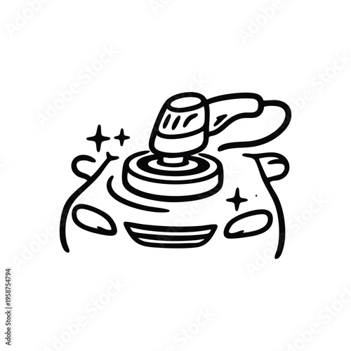 Black and white vector icon of car polishing and detailing service with electric buffer and shining vehicle body