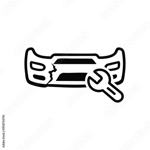 Car bumper repair service icon black and white vector illustration for auto maintenance and bodywork
