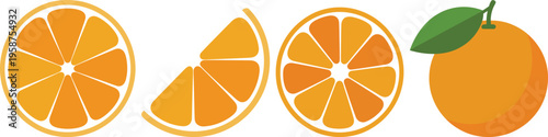 Visual representation of an orange in different forms and stages of preparation