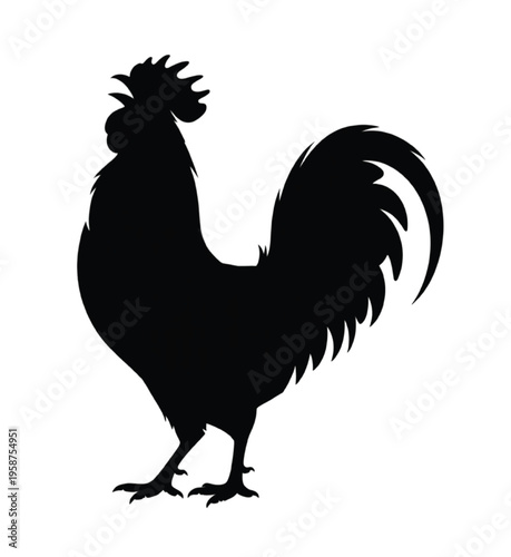 Bold black silhouette of a rooster standing bird animal vector illustration EPS PNG file