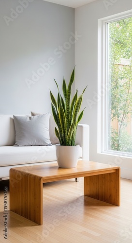 Modern Living Room Serenity With A Lush Snake Plant Centerpiece