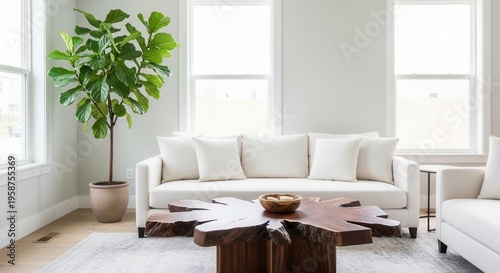 Modern Living Room Serenity With Abundant Natural Light And Lush Greenery