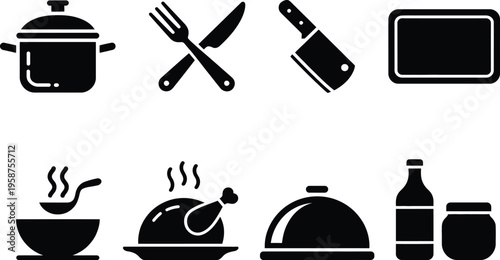 Assorted icons representing various kitchen and dining essentials