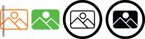 Variations of a camera icon in different styles and color schemes