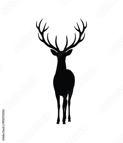 Black silhouette of a stag with large antlers deer vector illustration EPS PNG file