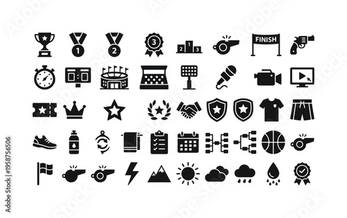 Collection of sports and competition icons representing victory and achievement