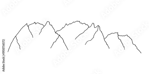 Alpine mountain hand drawn doodle transparent contour drawn by black ink. Dolomite Alps mountains silhouette.