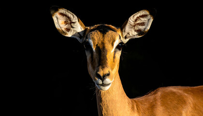 African Antelope Direct Portrait Black Background Studio Wildlife