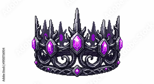 Dark Royal Crown Adorned with Vibrant Purple Gemstones.