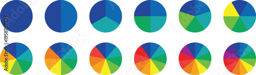 Color palette guide. Rainbow color wheel. Color wheel vector. Illustration of printing color wheel with twelve colors in gradations. Gradation of colors Theory in the circle.	